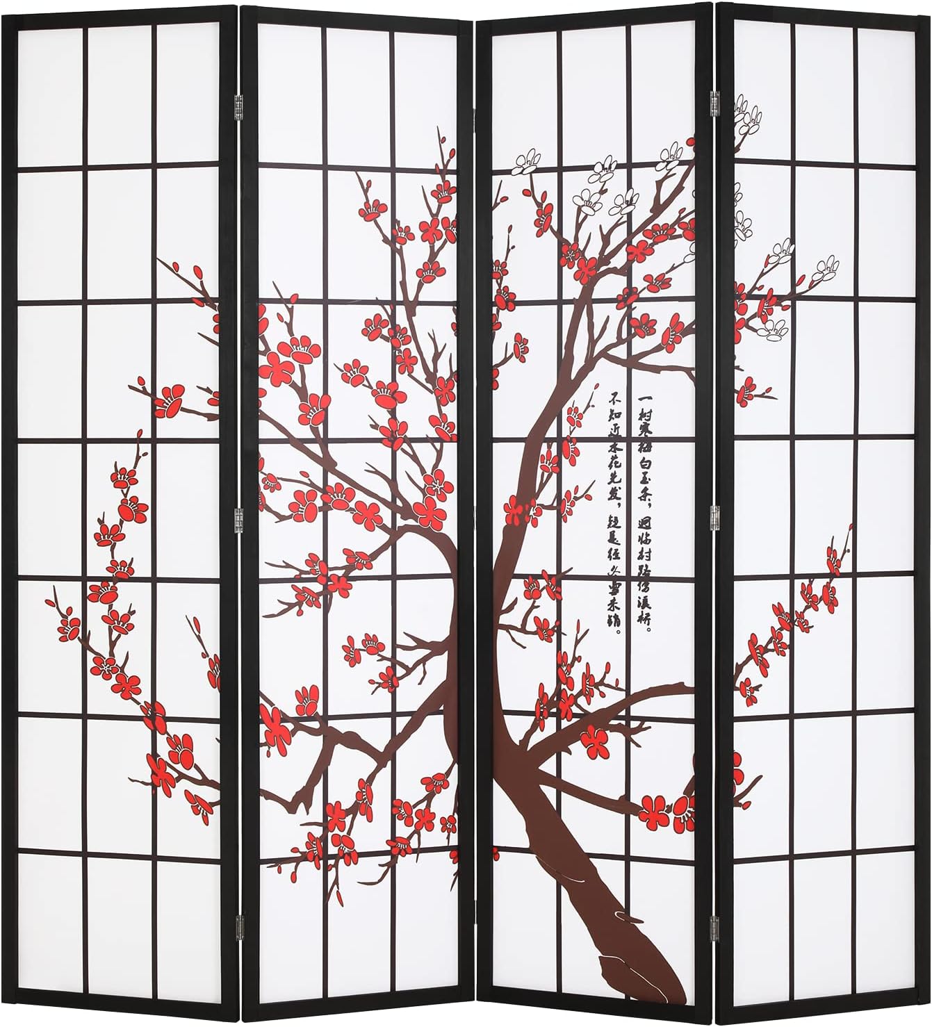 Shoji Screen Divider - ฉากกั้นห้องโชจิแบบพับได้, แผงกั้นห้องไม้แบบตั้งพื้น 4 แผงสำหรับห้องนอนและห้องนั่งเล่น, ฉากกั้นห้องโปร่งแสง, สไตล์เซนแบบตะวันออก,