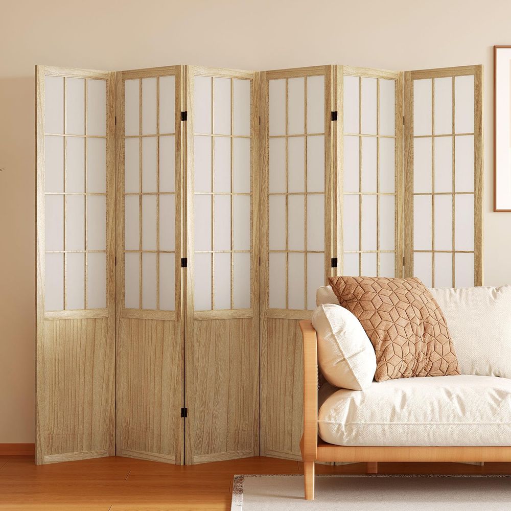 Shoji Screen Divider - ฉากกั้นห้องแบบญี่ปุ่น ขนาด 66.9 นิ้ว ทำจากไม้พับได้ พร้อมบานพับคู่