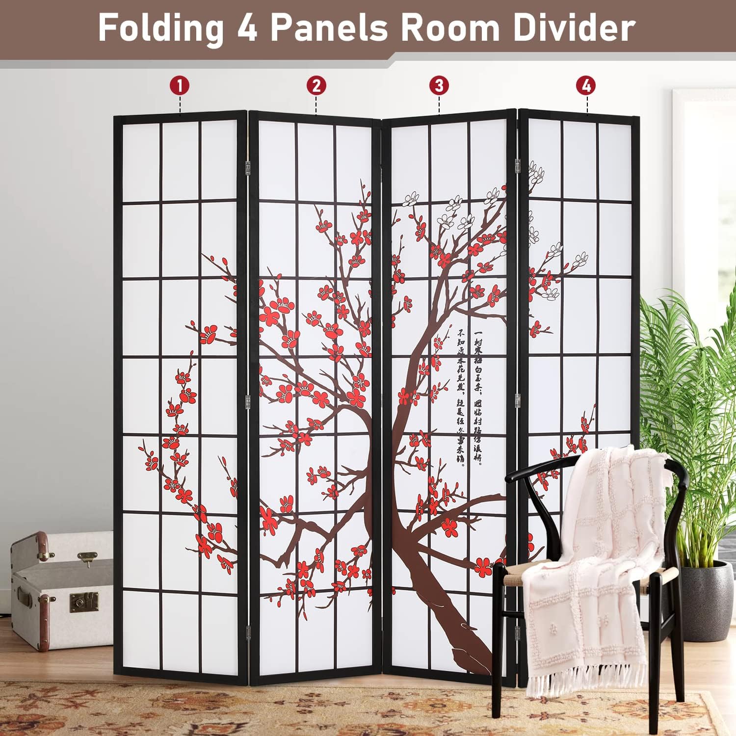 ฉากกั้นห้องพับได้ 6 ฟุต 4 บาน  - Shoji Screen Divider บทวิจารณ์และราคา