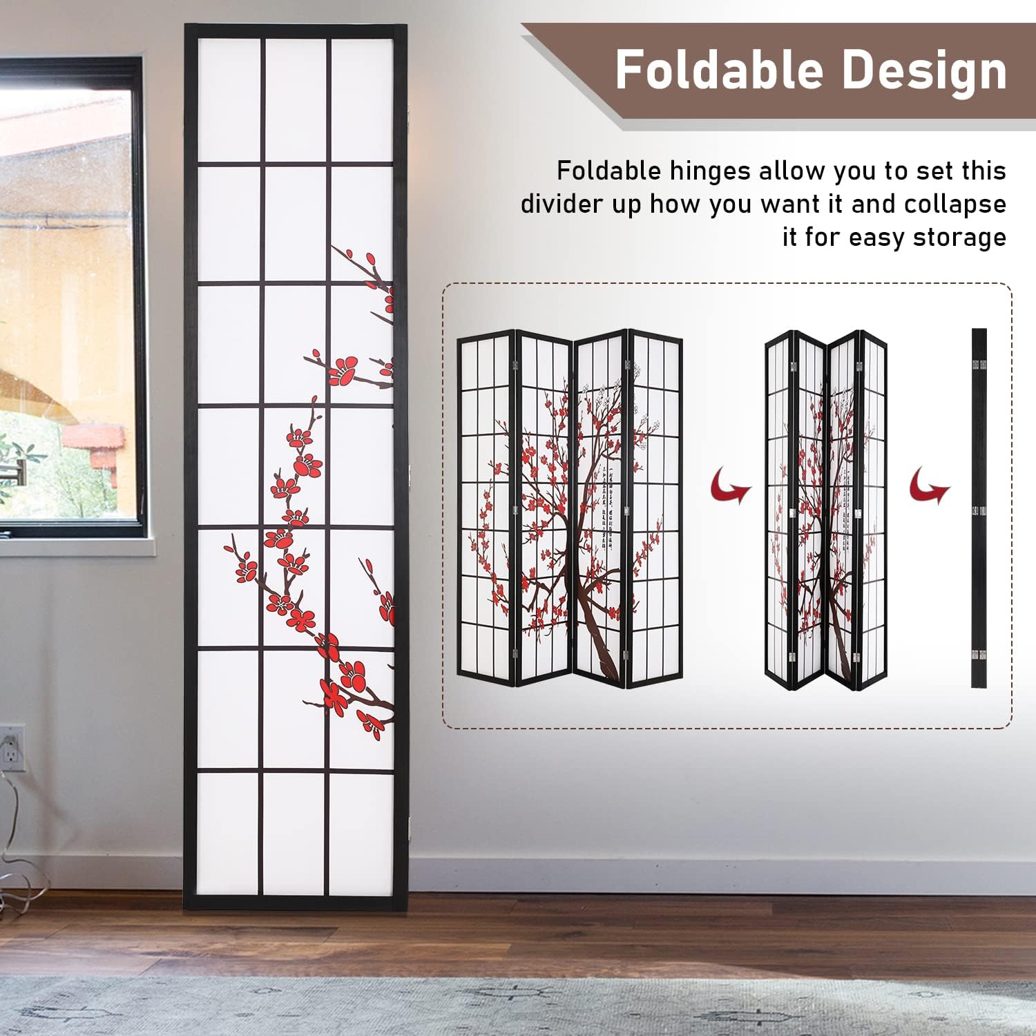 ฉากกั้นห้องพับได้ 6 ฟุต 4 บาน  - Shoji Screen Divider บทวิจารณ์และราคา